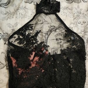 Dolls Kill Black Lace Halter Top